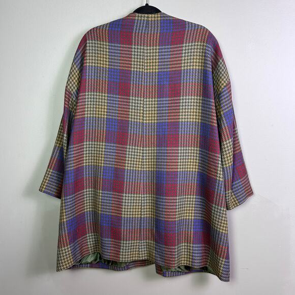 Jun Ashida Paris coat medium plaid houndstooth colorful wool oversized shawl - Picture 6 of 11